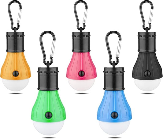 LED Camping Tent Lantern, Portable Outdoor Waterproof Emergency Light Bulb, Battery Powered with Clip Hook, Super Bright, for Hiking, Party,Camping, Fishing, Power Failure (5 Packs, Multi-Color)