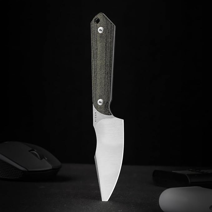 Kizer Mini Harpoon Fixed Blade Knife with Sheath, AEB-L Blade Hunting Knife with Micarta Handle, Camping Fixed Blade Small EDC knives for Hiking, Survival 1040SM2