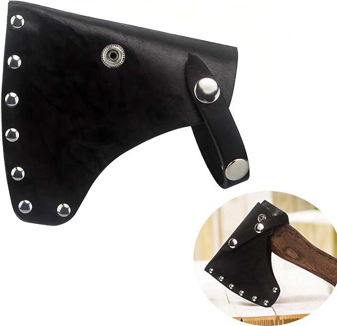 Pack of 1 Black Leather Hatchet Sheath Axe Adjustable Button Cover Camper Axe Head Protector Tool Lumberjack Outdoors Essentials