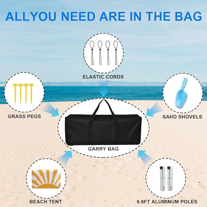 YUKIHOME Beach Tent Sun Shade Canopy Tent, UPF 50+ Camping Beach Sun Shelter 7 x 7ft 2 Pole, Lightweight, Easy Set Up and Carry