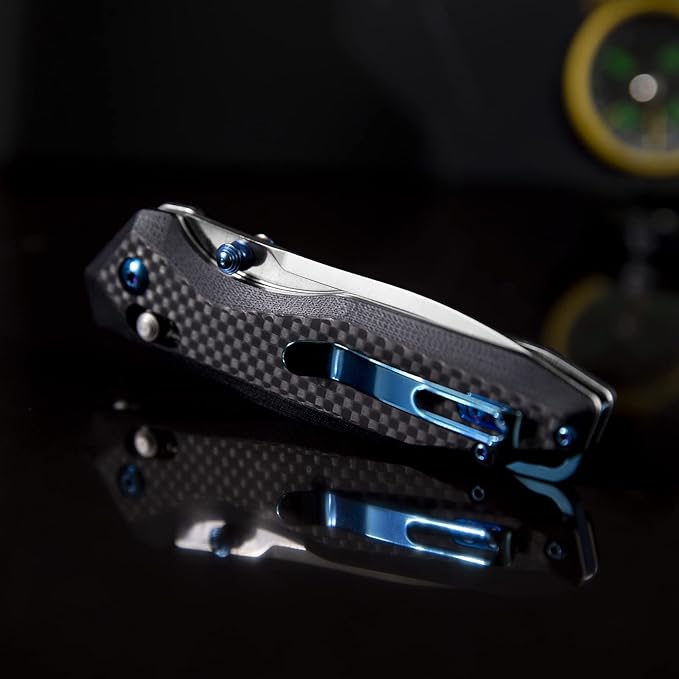 Dispatch Axis Lock Folding Pocket Knife with Clip, 3.27" D2 Steel Blade and Carbon Fiber Handle, Camping Folding Knives for Men Women Hiking Survival Pocketknife