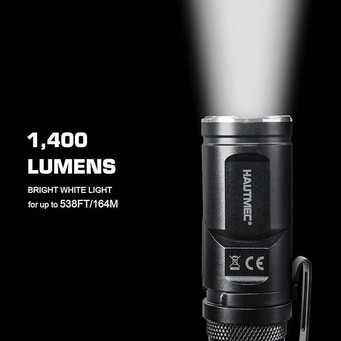HAUTMEC 1400 Lumen Rechargeable Flashlights LED EDC Flashlight with 90 Degree Flashlight Swivel Head 5 Modes Pocket Flashlight Magnetic Base for Camping, Working, Outdoor, Hiking, Emergency