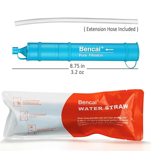 Detachable Straw Water Filter - Backwashable, Portable Water Filter for Camping, Hiking, Survival & Emergencies, Built-in Compass, 2-Pack