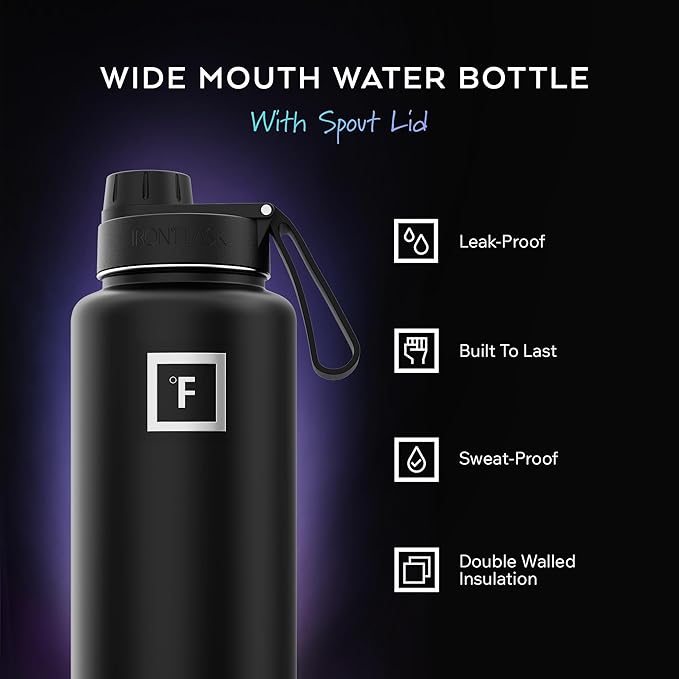 IRON °FLASK Camping & Hiking Hydration Flask with 3 Lids - Stainless Steel, Double Walled & Vacuum Insulated Water Bottle - Leak Proof & BPA Free (Bubble Gum, Spout - 32 oz)