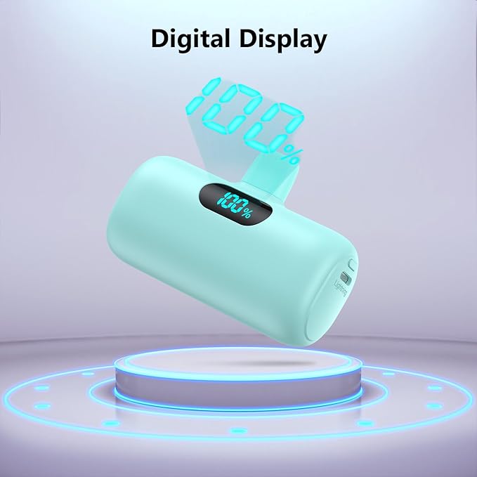 Mini Portable Charger for iPhone,5000mAh PD Fast Charging Battery Pack,LCD Display Cute Power Bank Portable Phone Charger for iPhone 14/14 Pro Max/13/13 Pro/12 Pro/11/XS/XR/X/8/7/6 (Green)