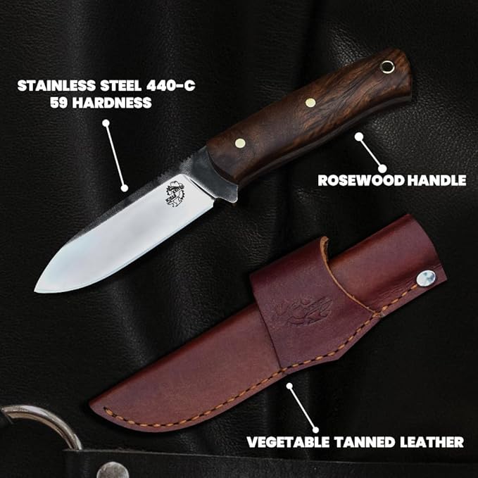 Knives Ranch Camper One | 8 inch horizontal Carry Bushcraft, Camping, Hunting & Outdoors Knife | High Carbon SS 440-C | 59 Hardness | Cowboy Style Dual Carry Sheath (Camper One 3090-SS-IRW)