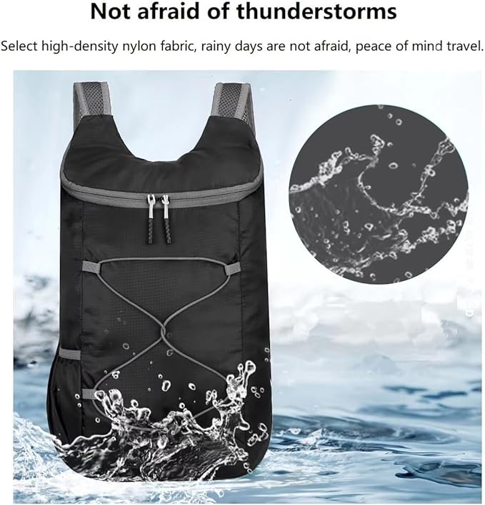 16L Lightweight Foldable Hiking-Backpack Small Packable-Daypack For Travel,Ultralight Water-Resistant Gym Bag Men Women Easy Carry-on (Black&Gray)