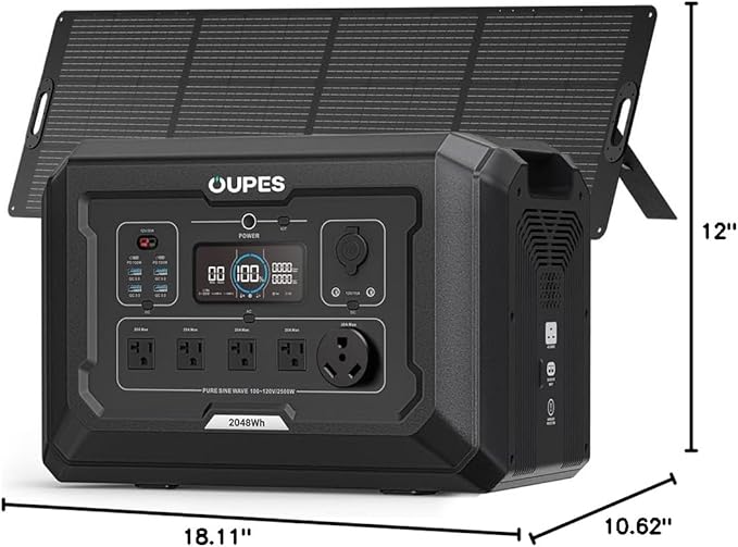OUPES Mega 2 2500W Solar Generator with 240W Panel Included, 2048Wh Portable Power Station Solar Battery Station Made for Emergency, Home Backup, Outdoor Camping RV/Van