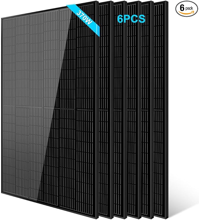 SUNGOLDPOWER 6pcs 370W Solar Panels Monocrystalline, Grade A Solar Cell, Waterproof IP68, High Efficiency Solar Panel On/Off Grid Supplies for Charging Station, Household, Marine, RV, Tiny House