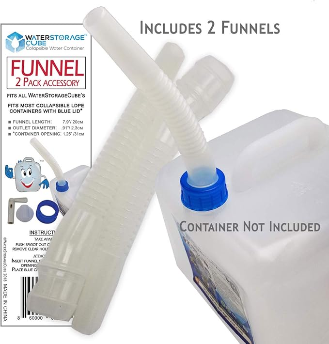 WaterStorageCube Funnel Spout 2-Pack Accessory for Collapsible Water Container Cubes, Jugs & Carriers with Spigot, Great for Camping, Outdoor, Hiking, Backpack & Home Use