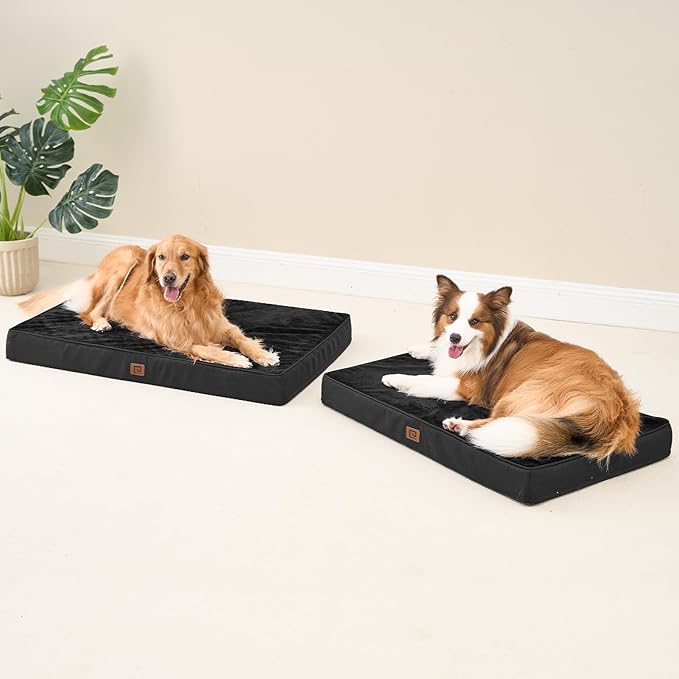 EHEYCIGA Waterproof Dog Bed Memory Foam 35x23, Orthopedic Dog Beds Mat for Large Dogs with Removable Cover, Black