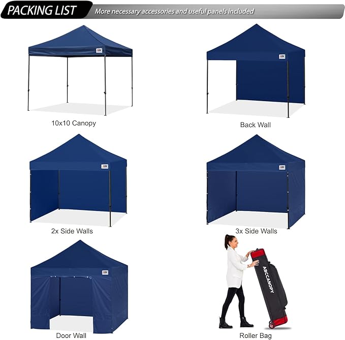 ABCCANOPY Heavy Duty Easy Pop up Canopy Tent with Sidewalls 10x10, Navy Blue