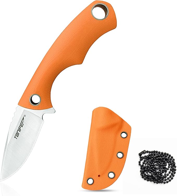 TONIFE Neck Knife Mini Outdoor Survival Fixed Blade Knife, EDC High Hardness Sharp Blade 1.7'' Portable Neck with Kydex Sheath and Ball Chain (orange)