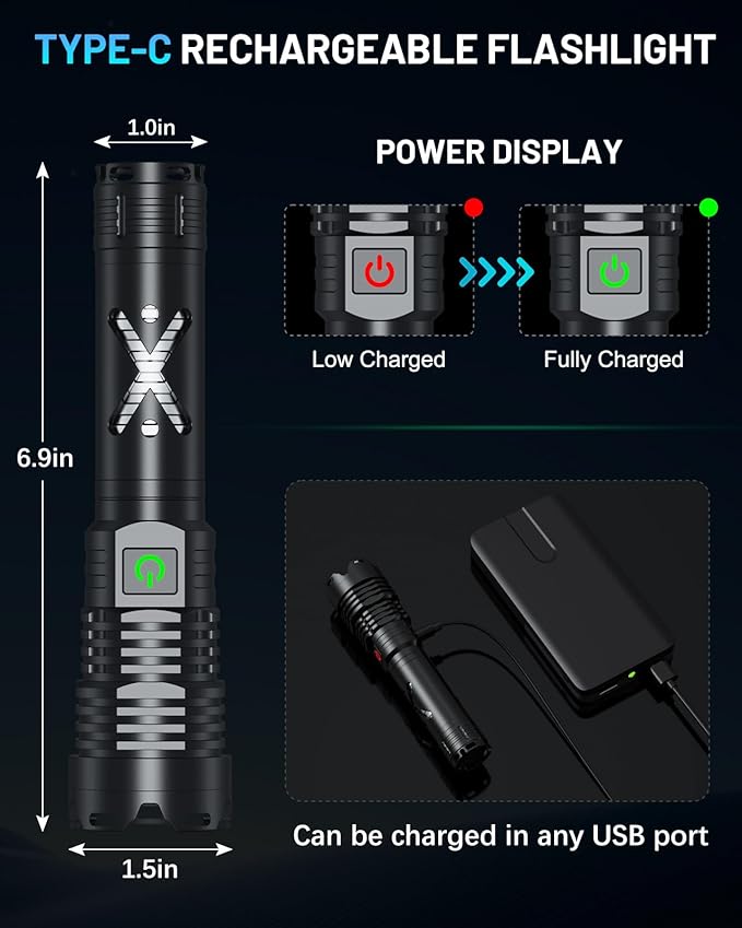 150000 Lumen Rechargeable Flashlight, 5 Modes Mini Handheld Powerful Flashlight, Zoomable Waterproof Tactical Flashlights for Outdoor Hiking Camping Enthusiasts