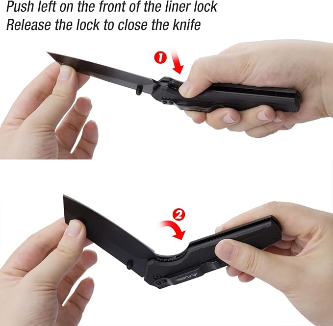 FLISSA Pocket Knife, 3.5" Folding Stonewash Blade Tactical Knife, G10 Handle, for Outdoor, Survival, Hunting and Camping, Great Gifts for Dad