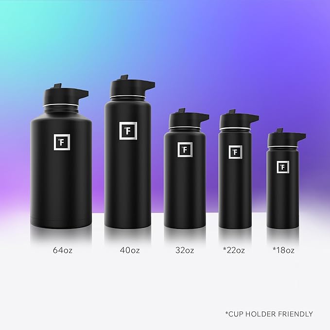 IRON °FLASK Camping & Hiking Hydration Flask with 3 Lids - Stainless Steel, Double Walled & Vacuum Insulated Water Bottle - Leak Proof & BPA Free (Dark Rainbow, Straw - 40 oz)