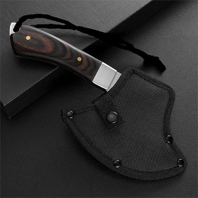 DOOM BLADE 8.5" Camping Hatchet Axe with Nylon Sheath,Small Tomahawk Viking Axe Forged High Carbon Steel for Full Tang Wooden Grip,Portable Camping Axe for Outdoor Splitting Wood,Hunting Survival