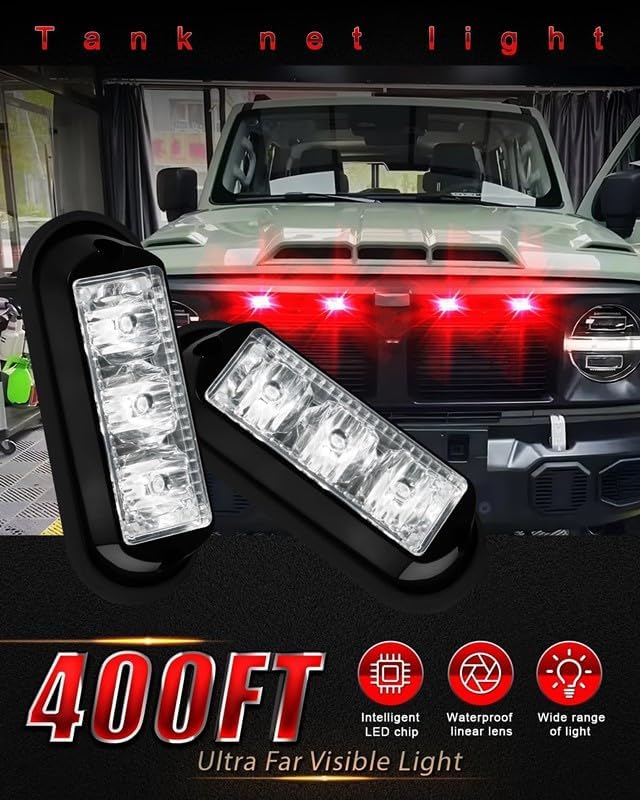 YM E-Bright 2-Pack Red 3 LED Car Flash Light DRL Truck Emergency Strobe Flash Warning Light 12-24V