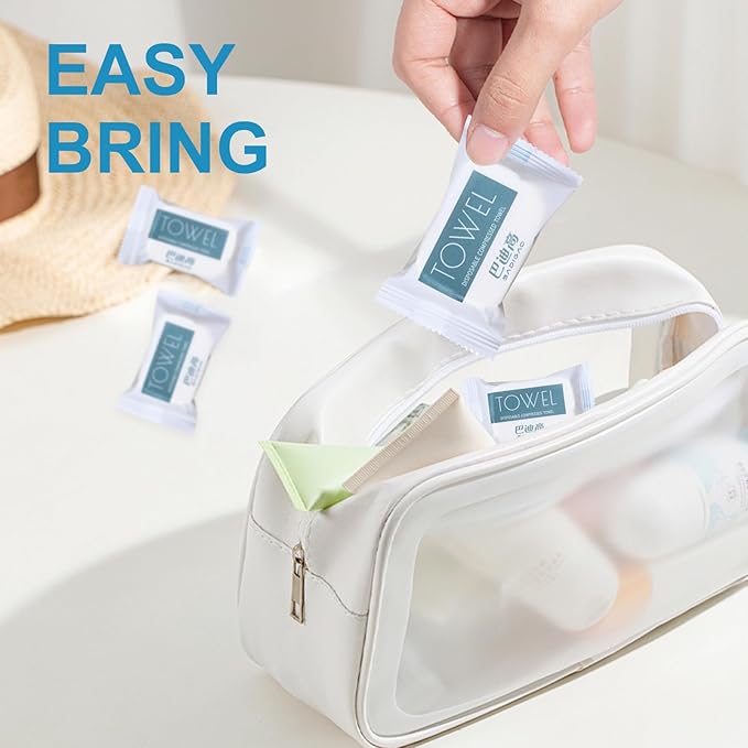 Disposable Compressed Face Towels, 48 Pack Individually Wrapped, 11.8" × 9.5" Pure Cotton Travel Towels, Quick-Expand, Ultra Absorbent & Thickened Portable Towels