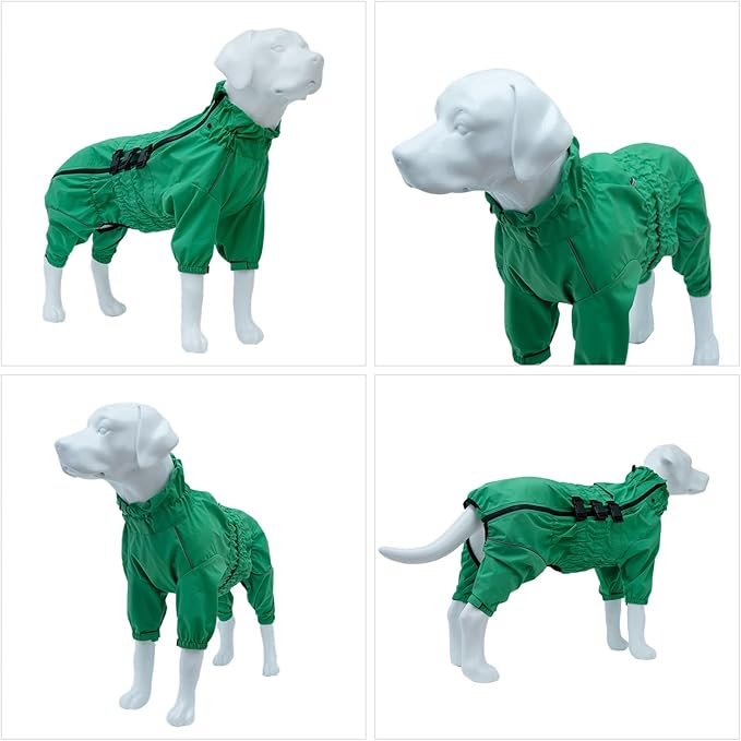 Dogs Waterproof Jacket, Lightweight Waterproof Jacket Reflective Safety Dog Raincoat Windproof Snow-Proof Dog Vest for Small Medium Large Dogs Green M