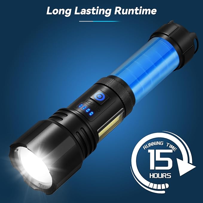 Rechargeable Flashlight, 99,000 Lumens Super Bright Flash Light, 7 Modes with COB Work Light, IPX6 Waterproof, Powerful Handheld LED Flashlights for Camping, Hiking
