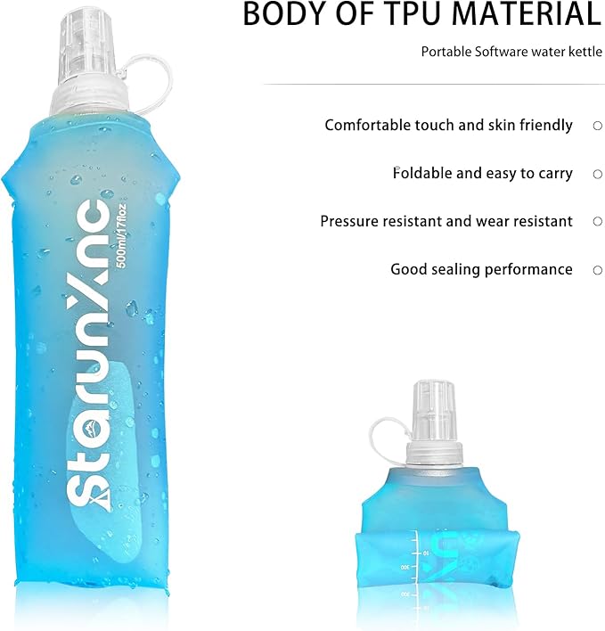 Hydration Soft Flask Running Water Bottle - Squeeze Water Bottles Portable Lightweight Foldable with Dust Cover