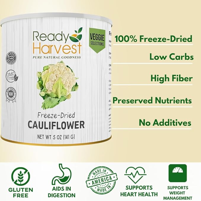Ready Harvest Freeze Dried Food - Cauliflower | Emergency Food | Camping & Storage | #10 Can | 25-Year Shelf Life | Cans Filled to the Top