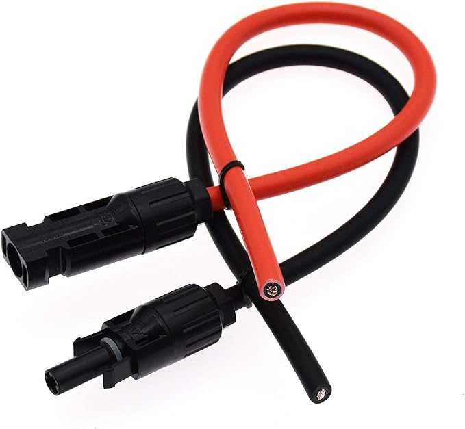 1 Pair Black + Red 10AWG(6mm²) Solar Panel Extension Cable Wire Connector Solar Adaptor Cable with Female and Male Connectors (1 FT)