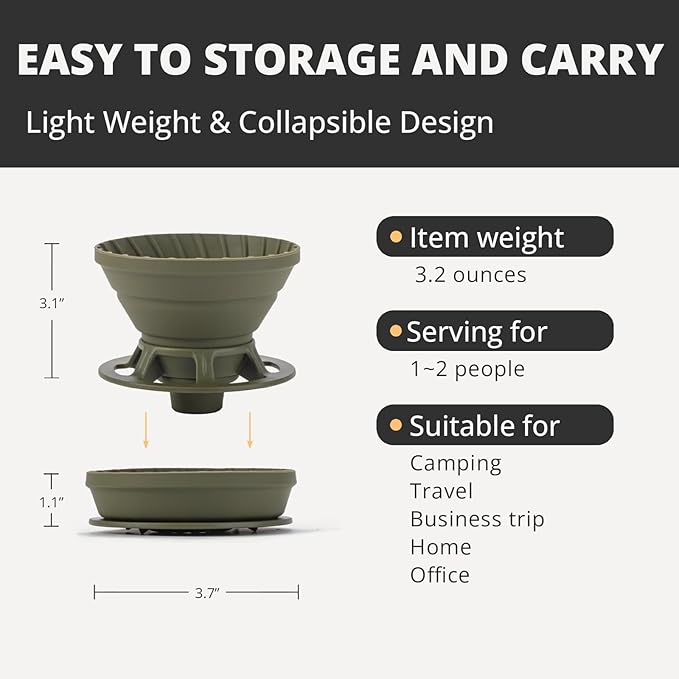 Collapsible Coffee Dripper, Silicone Reusable Coffee Filter Holder, Pour Over Coffee Dripper for Camping, Business Trip, Single Pour Over Coffee Maker (Green)