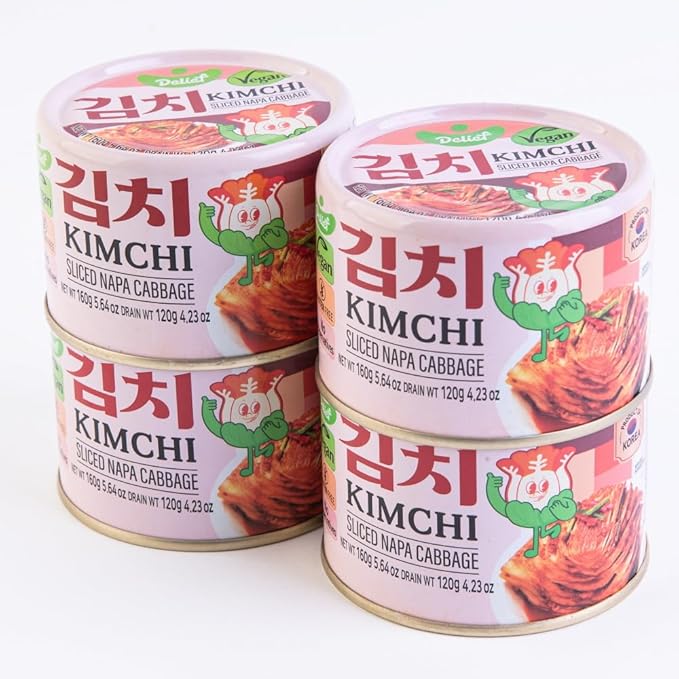DELIEF Sliced Spicy Kimchi - Authentic Korean Napa Cabbage, Vegan, Gluten-Free, Shelf-Stable Canned, No Preservatives, 5.64 oz/160 g (4 Packs)