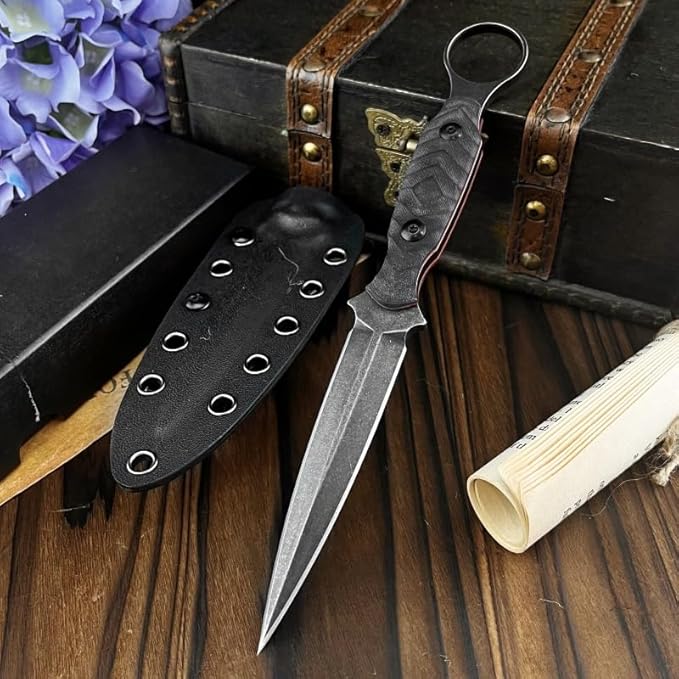 HUAAO Fixed Blade Knife with Kydex Sheath,Razor-Sharp D2 Steel Blade & G10 Handle,Full Tang EDC for Outdoor, Camping, Hiking,Fishing,Gifts for Men