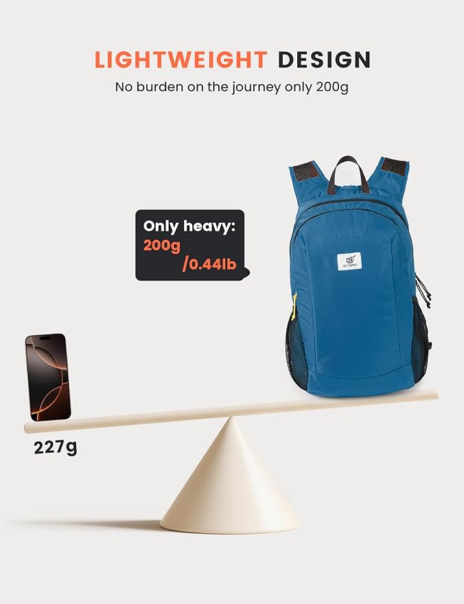 SKYSPER 16L Hiking Backpack Lightweight Small for Women Men, Foldable Packable Daypack - Travel Camping Backpack, Outdoor Hiking Bag (Blue)