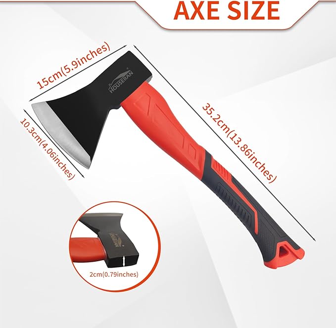 Camping Axe - 14" Wood Axe for Splitting Firewood, Non-Slip Handle, Ideal for Camping and Woodworking