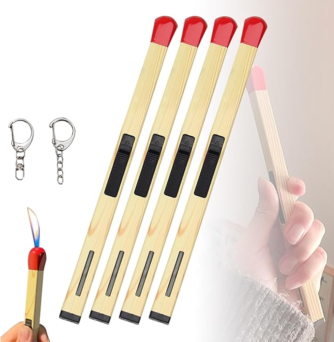 Matchstick Candle Lighter, Vintage Match Stick Lighter- Refillable, Fuel Canister, Creative Metal Giant Butane Lighters, Reusable Open Flame Shaped Multipurpose Adjustable Large Stick Lighters(4p)