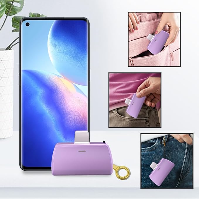 WAVYPO Keychain Portable Charger 2500mAh, USB-C Cell Phone Portable Power Bank, Compatible for iPhone 16/15/15 plus/15 pro/15 pro Max/Android/Samsung/Moto/LG (Purple)