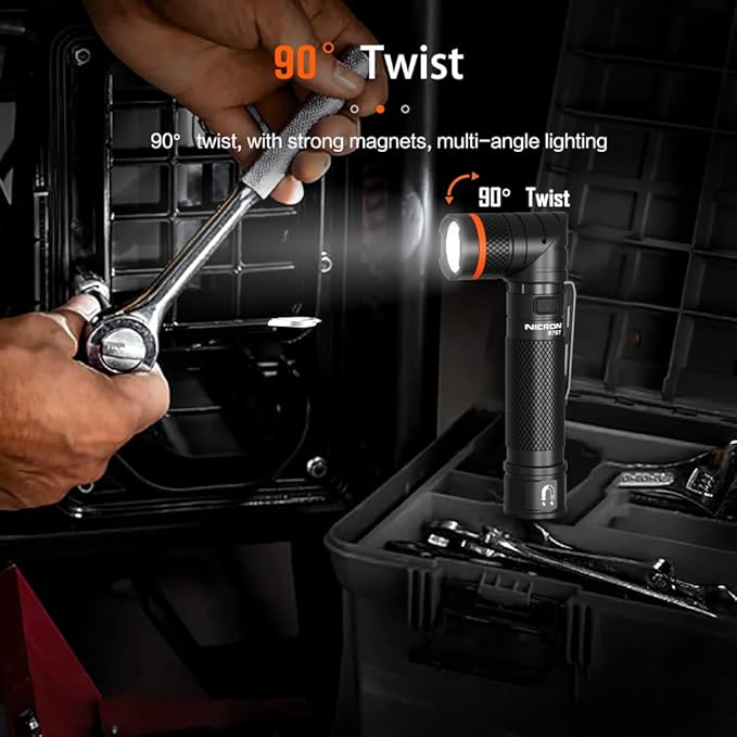 NICRON B75T LED Tactical Flashlight with Red White Dual Light, 90 Degree Rotating Head, Magnetic Base, Pocket Clip for Night Hunting, Camping, Emergency, Night Vision