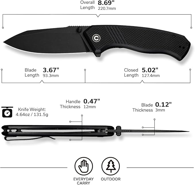 CIVIVI Placoid Pocket Knife for EDC, Folding Knife with 3.67" 14C28N Blade G-10 Handle For Men Women Gift C23079-1