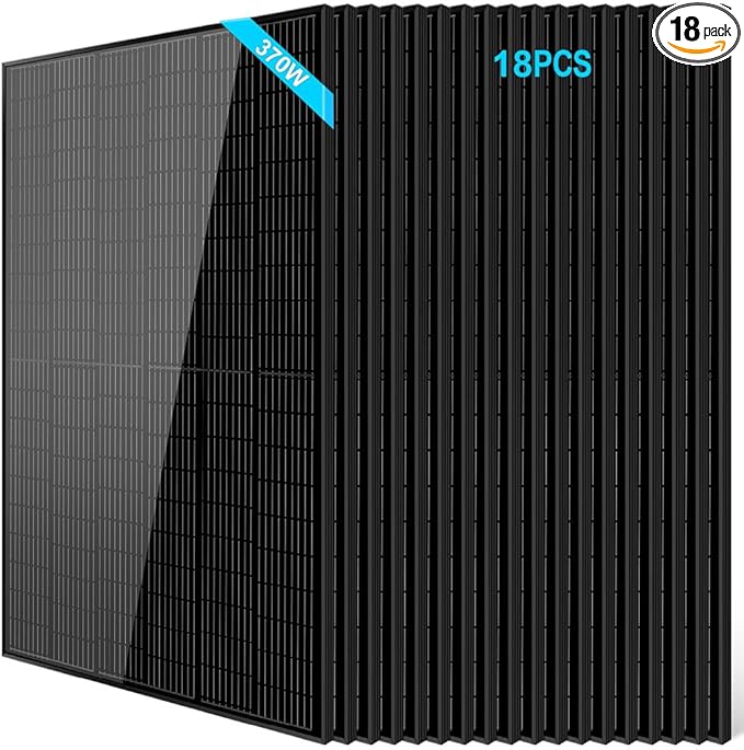 SUNGOLDPOWER 18pcs 370W Solar Panels Monocrystalline, Grade A Solar Cell, Waterproof IP68, High Efficiency Solar Panel On/Off Grid Supplies for Charging Station, Household, Marine, RV, Tiny House