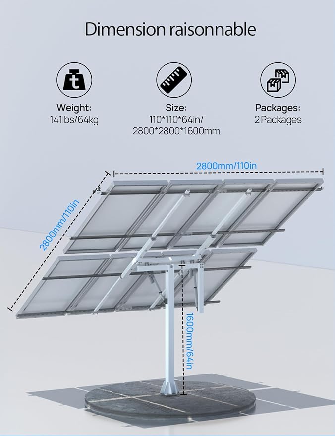 ECO-WORTHY Solar Panel Dual Axis Tracking System (Expanded Version Increase 40% Power) with Tracker Controller,for 10PCS 100W/8PCS 200W/4PCS 400W,High Stability, Multi-Angle Adjustment, for Yard/Farm