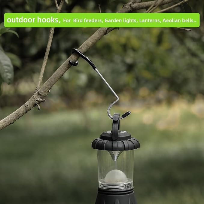 Outdoor Light Hook for Camping Tent lamp Hanger, Bird feeders, Garden Lights ; Sturdy and Non Slip Pole Hook for Yard lightings, 2 Big and 2 Small Camping Lantern Hooks