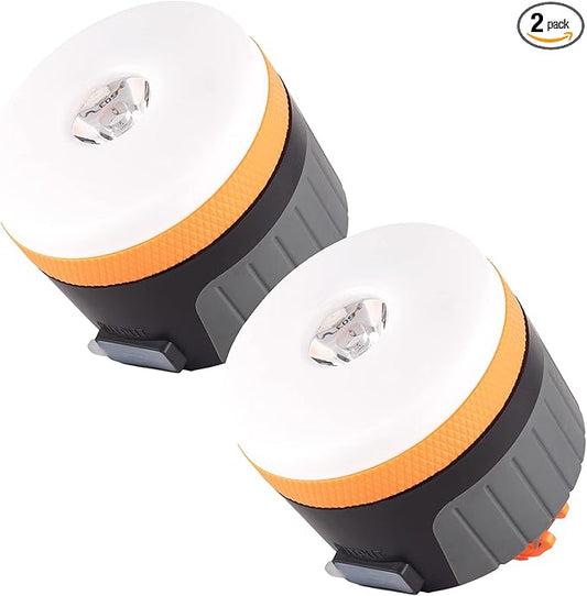 LIT-PaTH LED Camping Light, Rechargeable Lantern with Magnet Base, 4400 mAh, Survival Kit for Emergency, Hurricane, Outage, Large Orange, 2 Pack