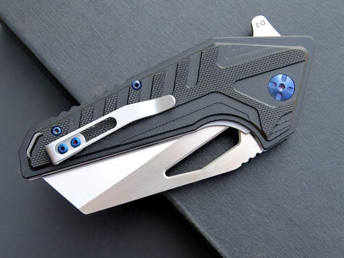 Eafengrow EF933 Pocket Folding Knife EDC D2 Steel Blade Knives G10 Handle Pocket Clip EDC Knife Emergency Outdoor Camping Tools (black)