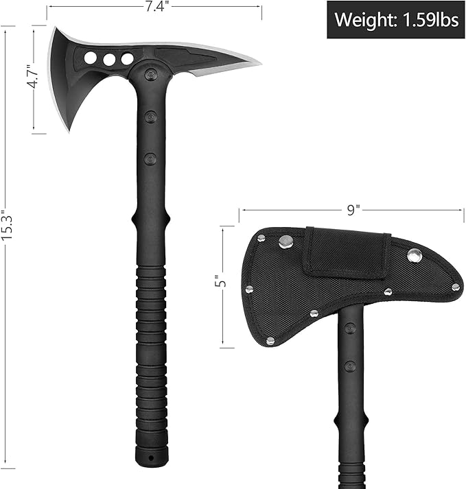 Camping Axe, Survival Throwing Hatchet with Sheath, Tactical Tomahawk with Spike, Nylon Fiber Handle for Outdoor Survival Hiking Camping (2Pack