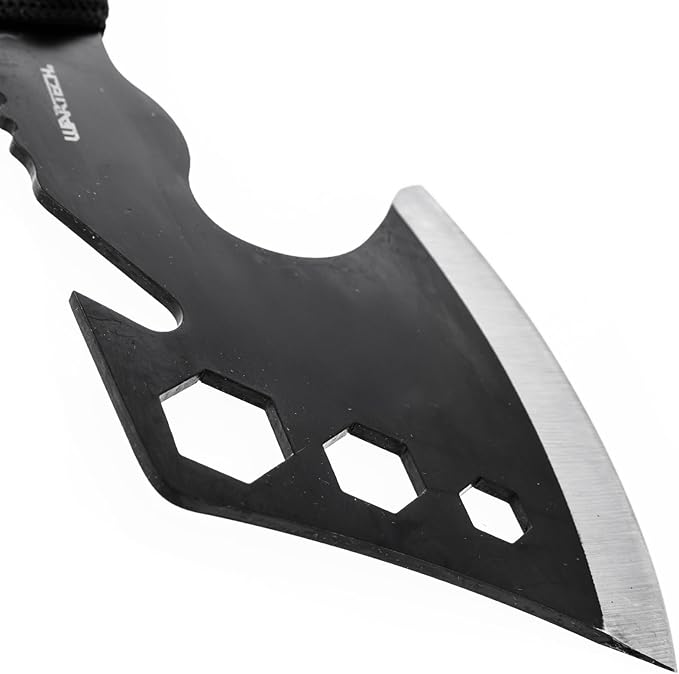 ASR Outdoor 12 Inch Full Tang Steel Axe Hatchet with Gut Hook Hex Holes Paracord Handle and Sheath, Black
