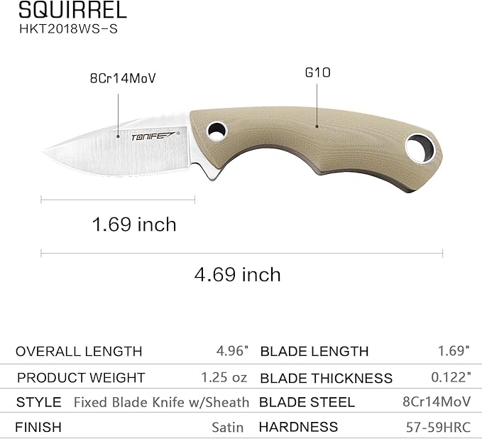 TONIFE Neck Knife Mini Outdoor Survival Fixed Blade Knife, EDC High Hardness Sharp Blade 1.7'' Portable Neck with Kydex Sheath and Ball Chain (warm sand)
