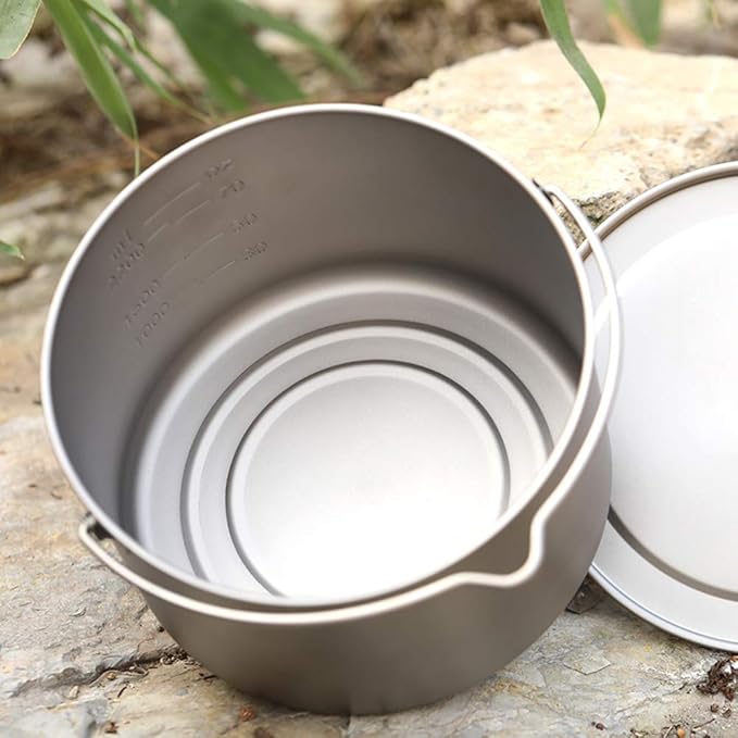 Lixada 1100ml/2800ml Titanium Pot Ultralight Portable Hanging Pot with Lid and Foldable Handle Outdoor Camping Hiking Backpacking