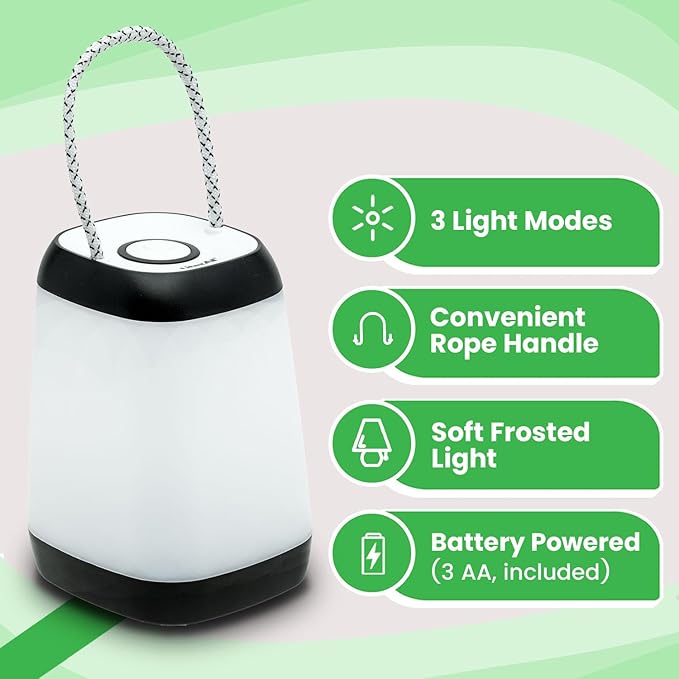 LitezAll Mini LED Camping Lantern with Rope Handle – 360° Light, 4 Modes, Battery Operated Portable Lantern for Kids, Outdoors, Emergencies, Sleepaway Camp, Hiking & Backyard Use