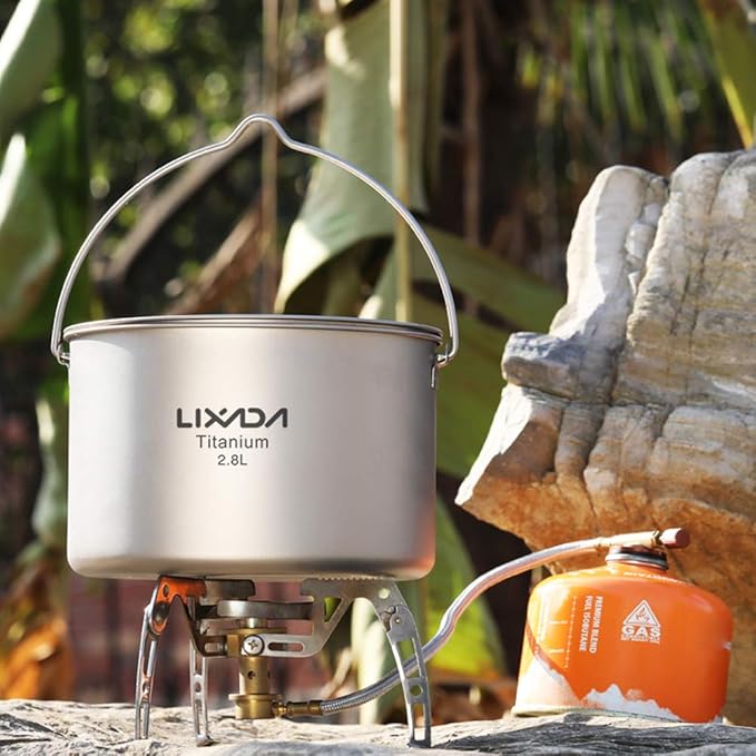 Lixada 1100ml/2800ml Titanium Pot Ultralight Portable Hanging Pot with Lid and Foldable Handle Outdoor Camping Hiking Backpacking