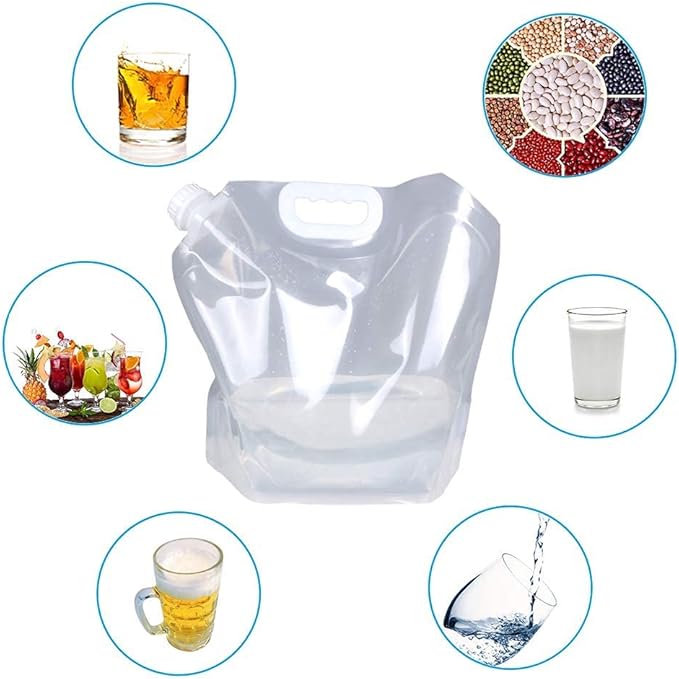 Soddeph Collapsible Water Container Bag, BPA Free Food Grade Clear Plastic Storage Jug for Sport Camping Riding Mountaineer,Freezable, Food Grade (1-pack-1.3 Gal)