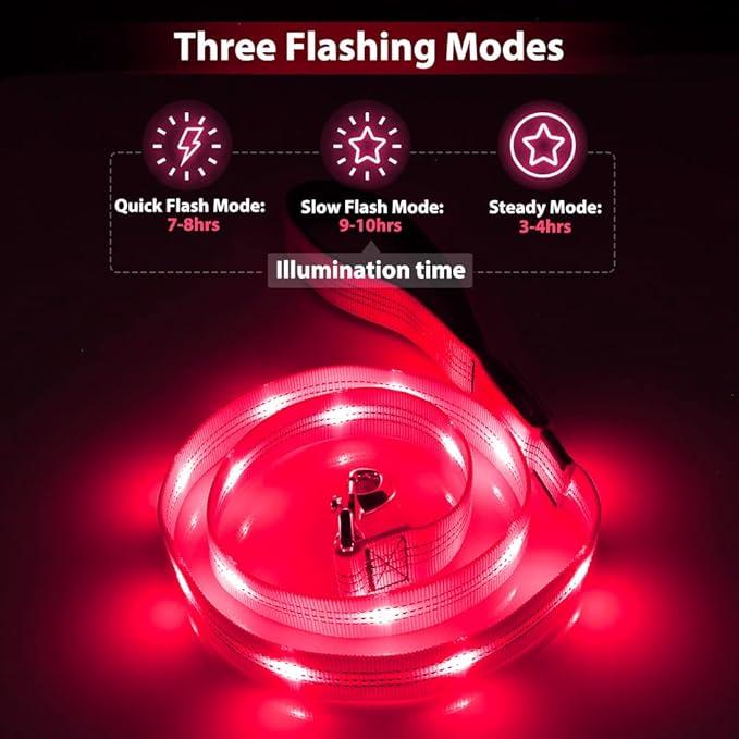 Candofly Light Up Dog Leash, USB Rechargeable LED Dog Leash, 4 Ft Reflective Pet Leash for Small Medium Large Dogs(Hotpink)